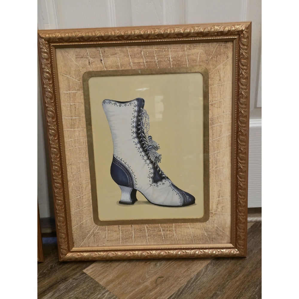 VTG Bombay Company‎ Stephanie Hoppen Victorian Boot Prints Framed Pair Wall Art - Picture 2 of 10